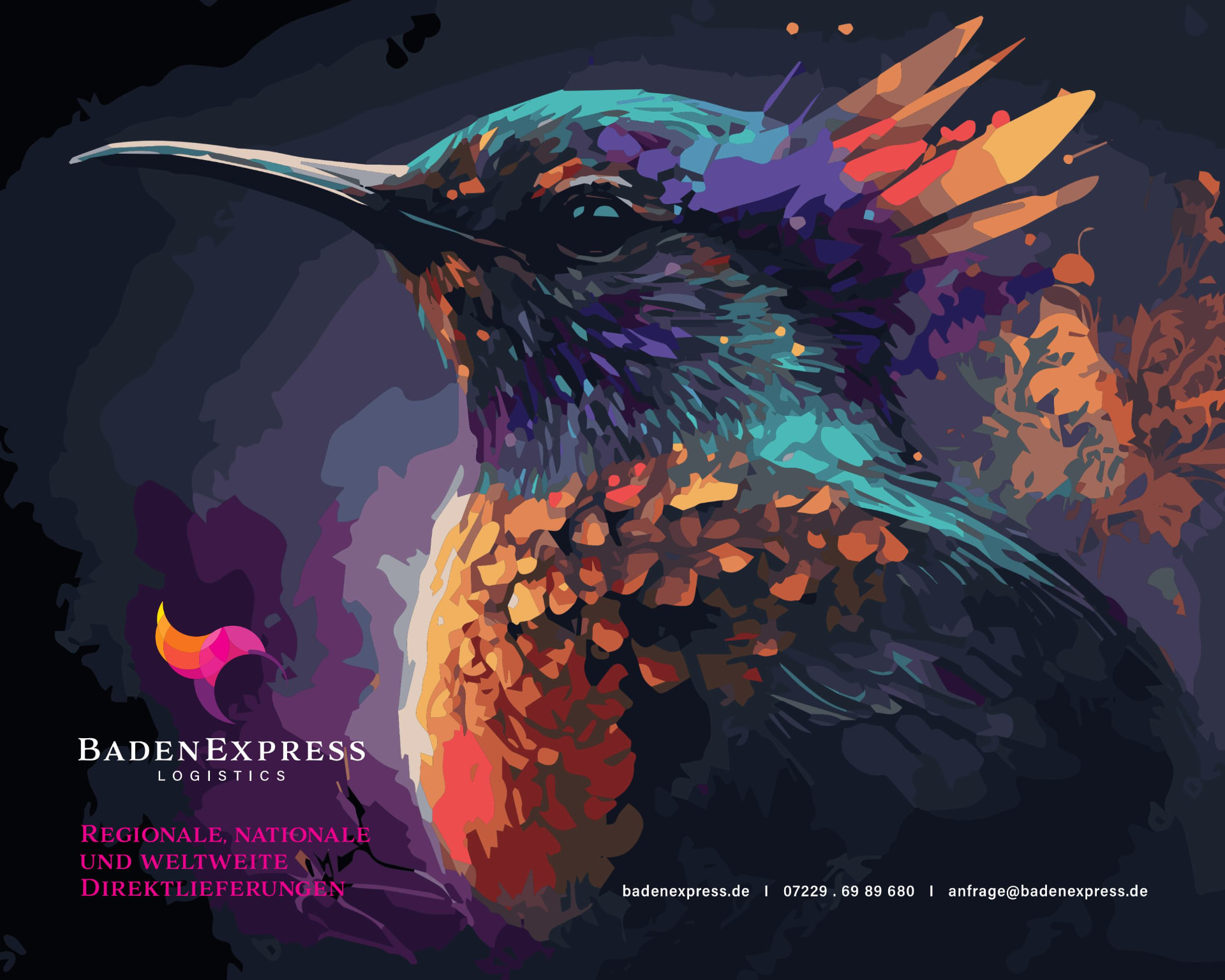 Kolibri-Illustration der Marke Baden Express Logistics